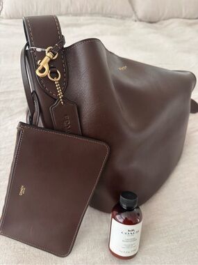 Coach Dark Brown Leather Shoulder Hobo with Card Pouch